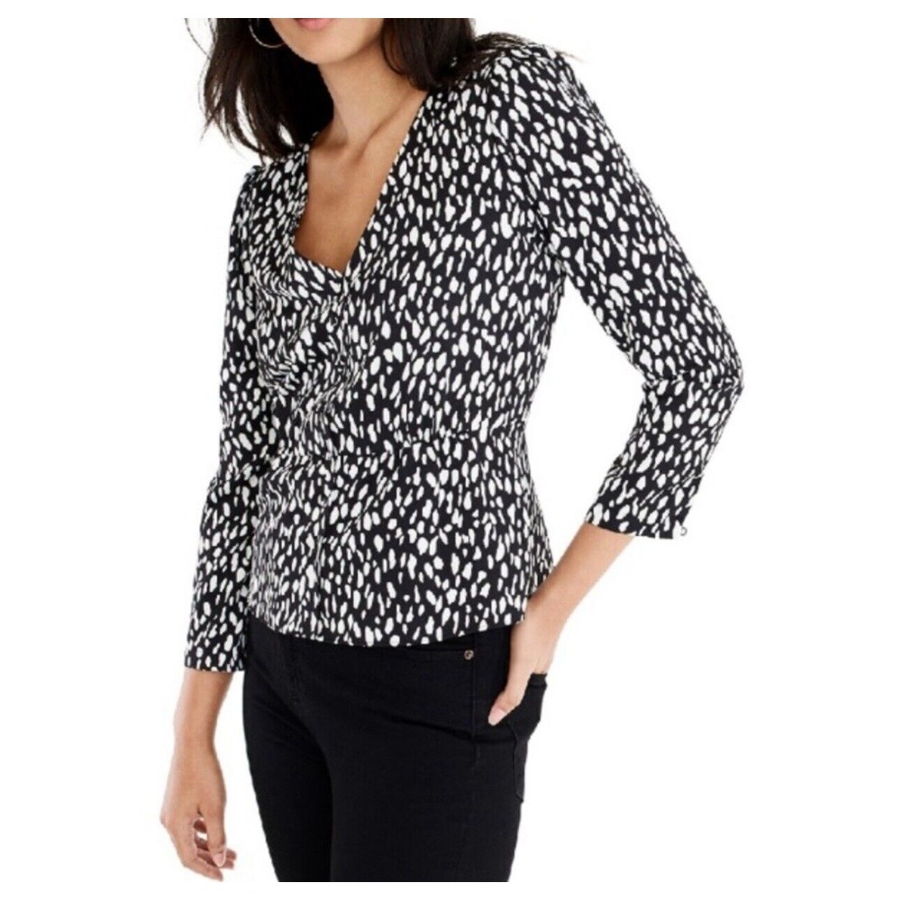 J. Crew Size 14 T Long Sleeve Peplum Top‎ Satin Crepe Button Front Career Office